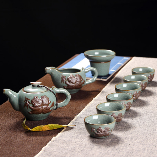 产地直供 功夫茶具 哥窑茶具特价套装 可开片瓷器 带礼盒