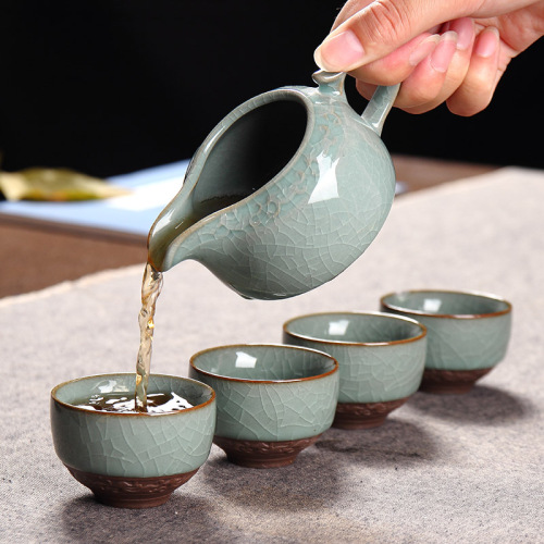 产地直供 功夫茶具 哥窑茶具特价套装 可开片瓷器 带礼盒