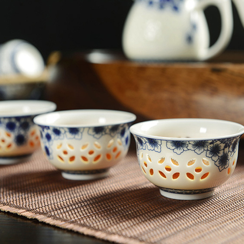 套组-陶瓷-青花冰梅   玲珑茶具