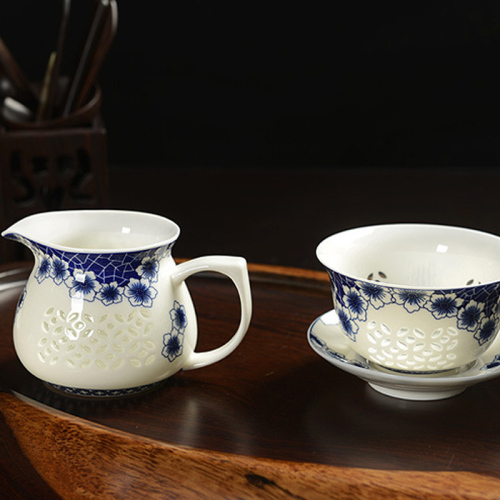 套组-陶瓷-青花冰梅   玲珑茶具