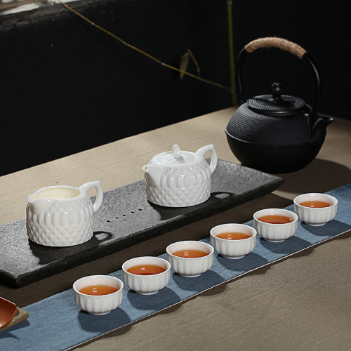 功夫茶具 陶瓷菱格纹茶具8件套礼盒装