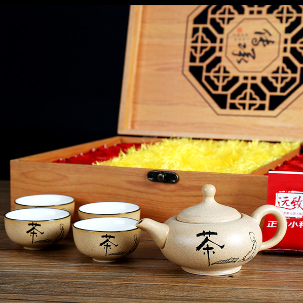 礼盒装-正山小种-传承开窗木纹礼盒420g（含提袋+茶具）