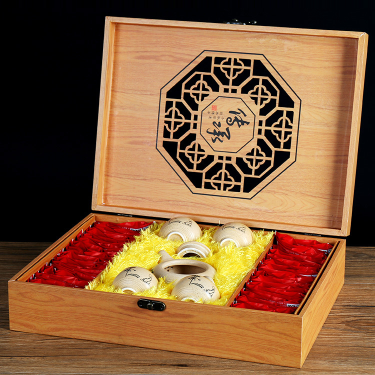 礼盒装-正山小种-传承开窗木纹礼盒420g（含提袋+茶具）