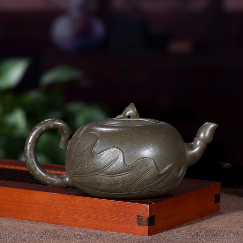【咸仲英】大师紫砂壶-莲藕壶-原矿民国绿泥380cc