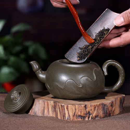 【咸仲英】大师紫砂壶-莲藕壶-原矿民国绿泥380cc