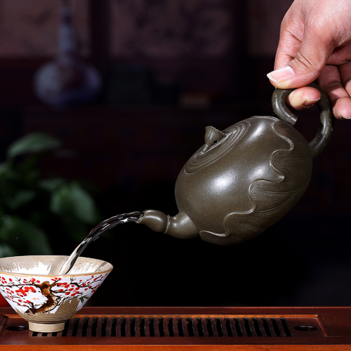 【咸仲英】大师紫砂壶-莲藕壶-原矿民国绿泥380cc