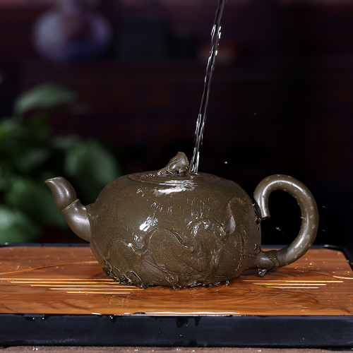 【咸仲英】大师紫砂壶-莲藕壶-原矿民国绿泥380cc