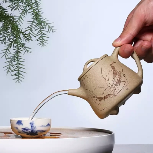 段泥-虾趣高石瓢壶