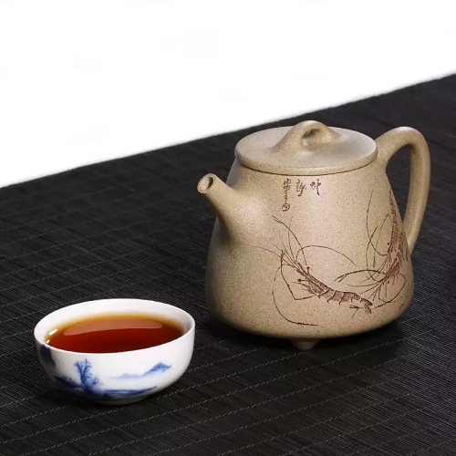 段泥-虾趣高石瓢壶