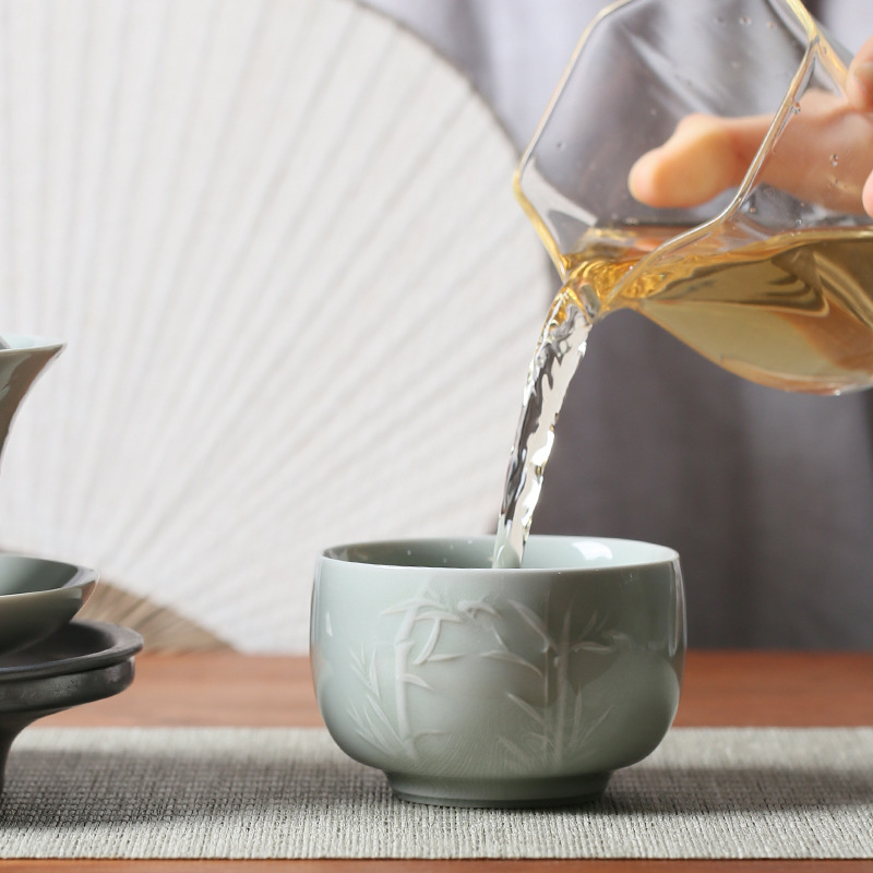 浮雕竹茶杯