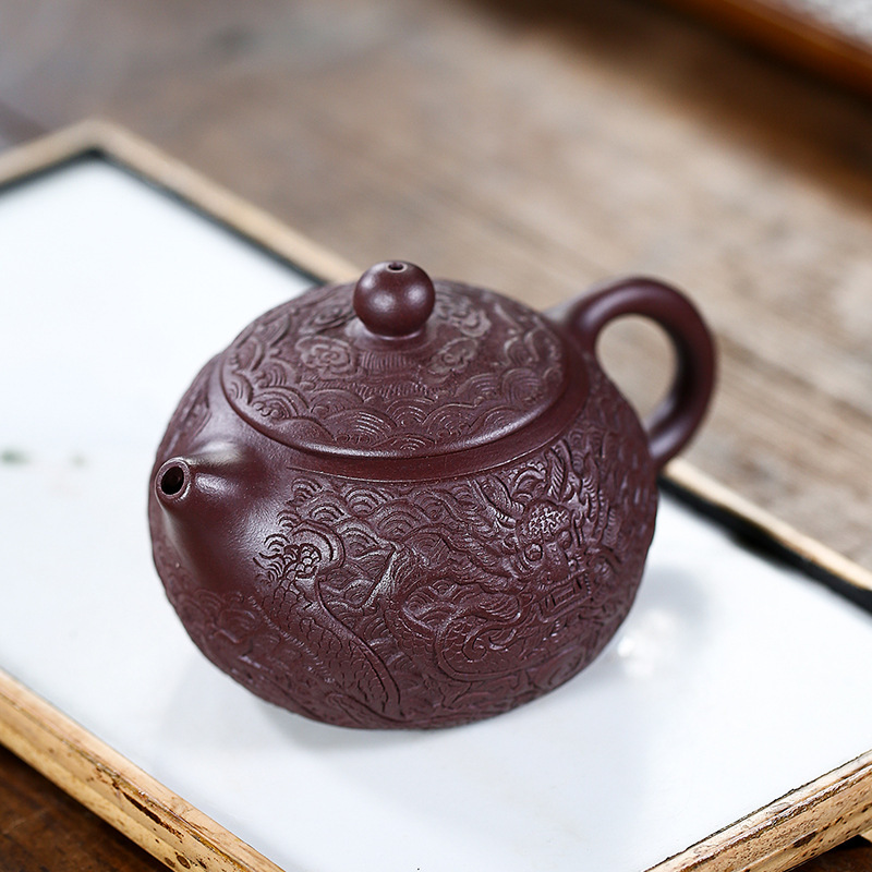茶壶-紫砂壶-雕龙西施壶